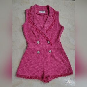 NEW PINK TWEED EYELASH ITALIAN ROMPER DOUBLE BREASTED BIG BUTTON SZ 4-6 ITALY40.